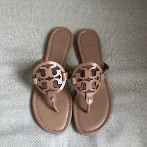 Tory Burch Natural Leather Miller Logo Sandal